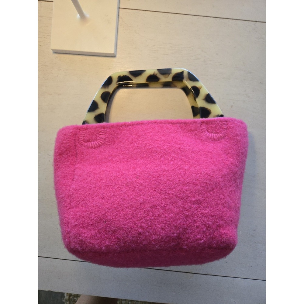 Pink Boiled Wool Bag Judy Nantucket Tortoise Pattern Handle Hot Bright Crafted